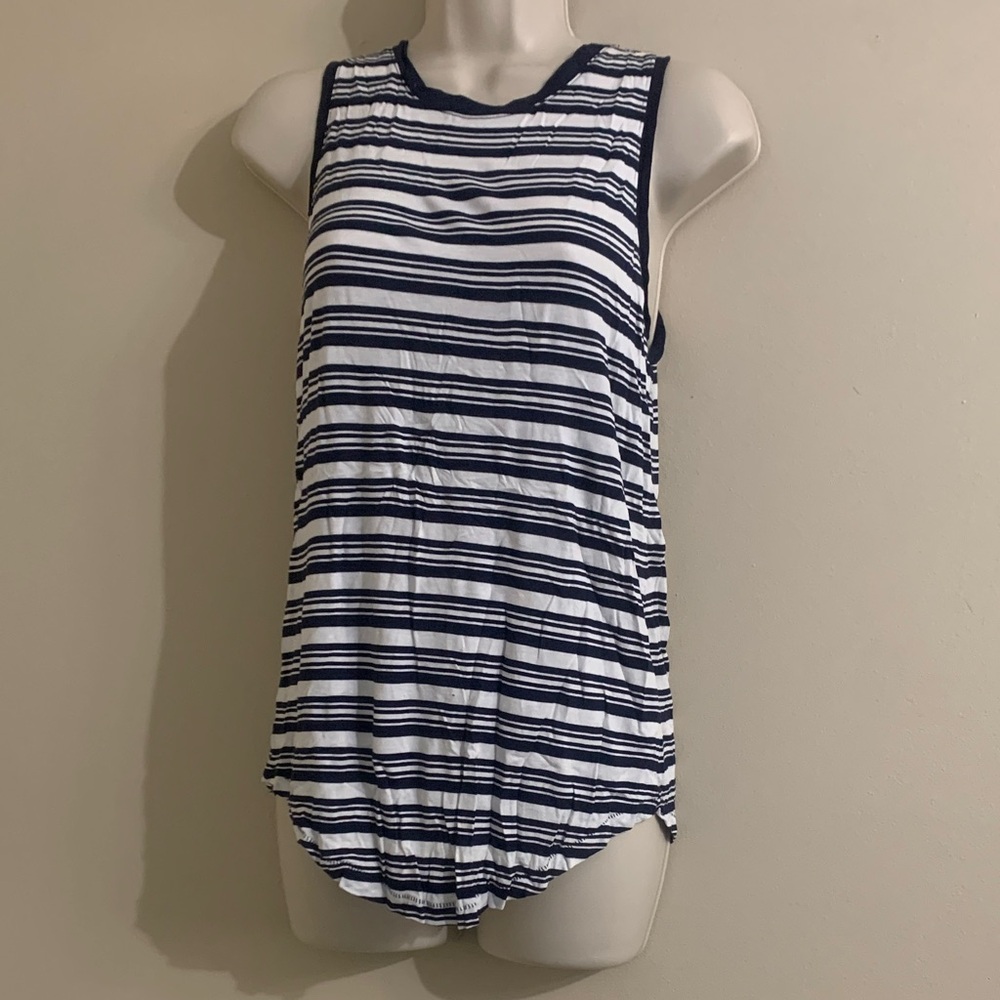 GAP luxe small Navy and White Striped Muscle Tee 79